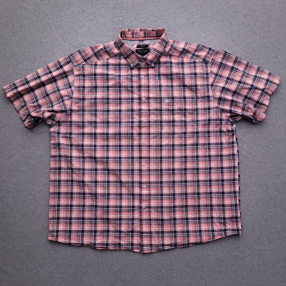 Ariat Pro Series Button Down Shirt Mens XXL Stretch Pink Plaid Fishing Work